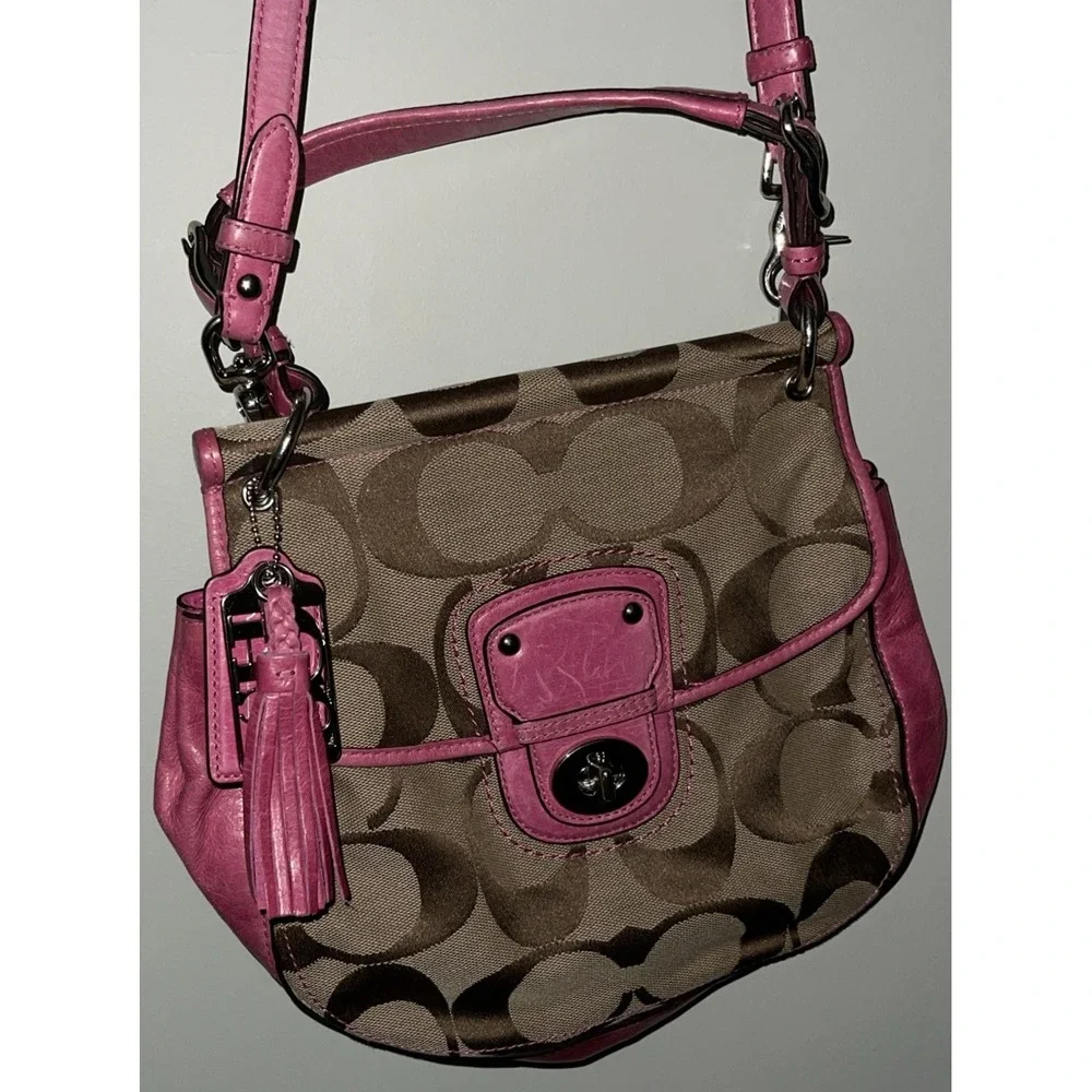 Coach Willis 70th Anniversary Brown Signature With Pink Leather Top Handle 19034 - Picture 2 of 15